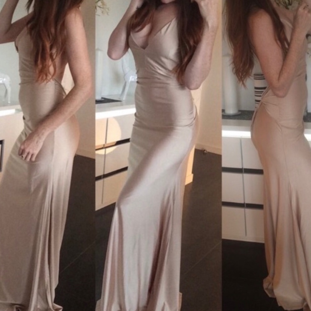 NWT - Nude stretch satin spandex gown. Size S